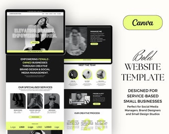 Bold Website Template for Canva | One-Page Canva Website Template for service based businesses, social media managers and brand designers