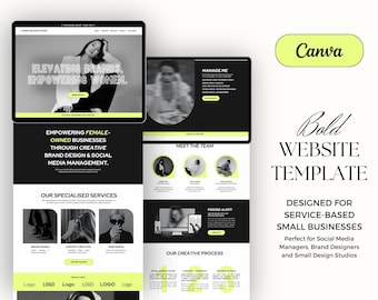 Bold Website Template for Canva | One-Page Canva Website Template for service based businesses, social media managers and brand designers