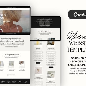 Minimalist Website Template for Canva, One-Page Canva Website Template for service based businesses, social media managers & brand designers