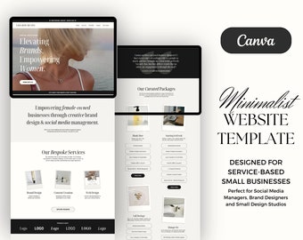 Minimalist Website Template for Canva, One-Page Canva Website Template for service based businesses, social media managers & brand designers