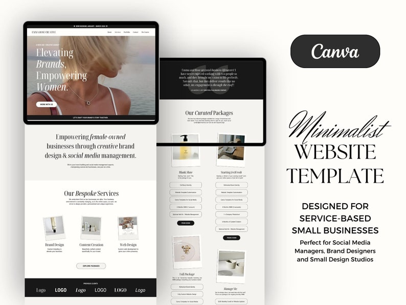 Minimalist Website Template for Canva, One-Page Canva Website Template for service based businesses, social media managers & brand designers image 1