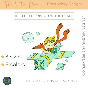 The Little Prince on the Plane Embroidery Design - Fox - Instant Download - Digital file - Boy Embroidery Design - Prince Embroidery Pattern