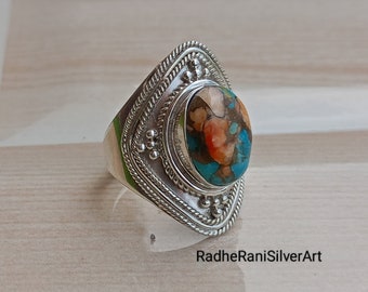 Oyster Turquoise Ring, Copper Turquoise Ring, Handmade Rin, 925 Silver Ring, Bohemian Jewelry, Women Ring, Statement Ring, Oyster Jewelry