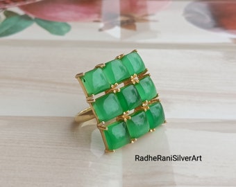 Green Onyx Ring, Handmade Ring, Gold Plated Ring, 925 Silver Ring, Bohemian Jewelry, Natural Green Onyx, Designer Ring, Statement Women Ring