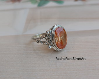 Champagne Citrine Ring, Handmade Ring, 925 Silver Ring, Women Ring, Bohemian Jewelry, Champagne Color Citrine, Statement Ring, Designer Ring