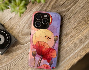 Custodia per telefono con effetto vetro colorato a forma di papavero: regalo di compleanno di agosto