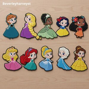 ディズニープリンセス刺繍ワッペン、アイロン接着ワッペン、ジャケット、バックパック、ギフト用