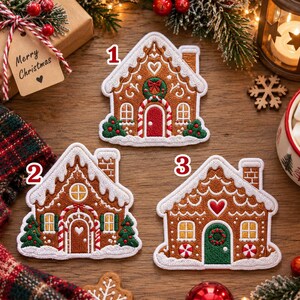 Gingerbread House Christmas Embroidered Patch , Festive Holiday Iron On Applique, Sweet Candy House Winter Badge, Jacket Backpack Patch