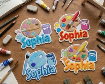 Custom Name Art Teacher Patches, Paint Palette Brush Iron On Patch, Kids Back To School Artist Gift, DIY Tote Bag Sew On Hook Loop