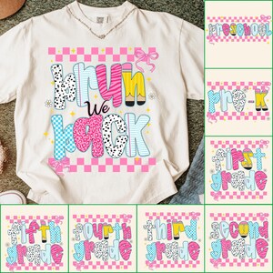 Back to School Floral Bundle PNG, First Day of School Designs, Kindergarten to Fifth Grade, Retro Teacher png, Teacher Png, Digital Download
