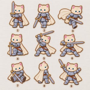 Knight Cat Embroidered Patch , Cute Warrior Kitty Iron On Applique, Fantasy RPG Animal Badge, Jacket Backpack Custom Patch
