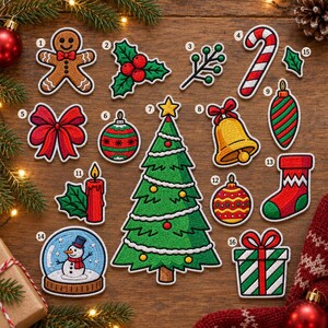 Christmas Embroidered Patches , Festive Holiday Iron On Appliques, Santa Reindeer Gingerbread Tree Wreath Candy Badge, Jacket DIY Craft