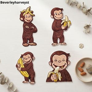 Curious Geor.ge Monkey Embroidered Patch, Cute Monkey Cartoon Iron On, Nostalgic Kids Sew On Applique for Backpack Denim Jacket