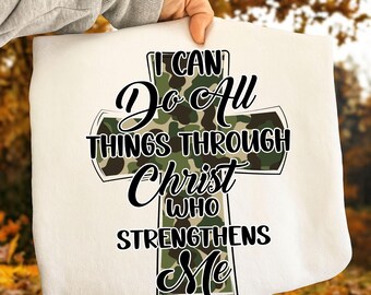 I Can Do All Things Through Christ Who Strengthens Me Png, Camo Cross Png, Religious Faith PNG,Retro Camo Cross Png, Digital Download