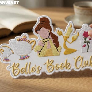 Belle's Book Club Embroidered Patch, Beauty and the Beast Iron On, Magic Kingdom Patch