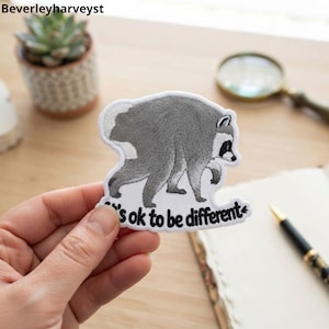Jimothy Raccoon Iron On Patch, Its Ok To Be Different Embroidered Patch, Cute Animal Applique, Mental Health Badge, Jacket Backpack Patch