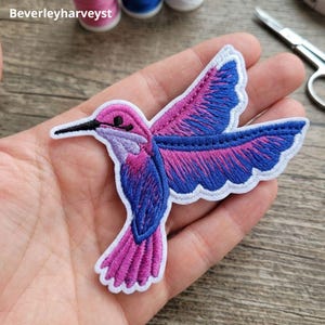 Hummingbird Applique Patch - Embroidered Bird Badge , Iron On Or Sew On