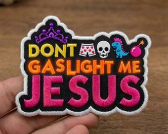 Dont Gaslight Me Jesus Embroidered patch, Dungeon Crawler Carl Inspired Retro Vintage Art, Funny Mongo Donut Patch