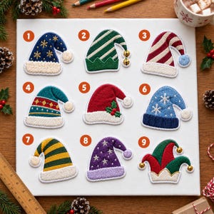 Christmas Santa Hat Embroidered Patch , Festive  Iron On Applique, Winter Holiday Jester Hat Badge, Jacket Backpack Custom Patch