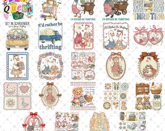 Vintage 90s Thrifted Png Bundle, Inspired Png, Cute Vintage Goose Png, Granny Sweater Png,Cozy Retro CottageCore Animal Digital