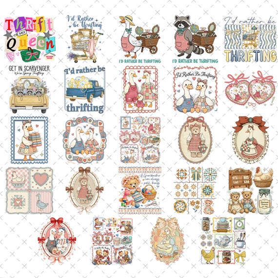 Vintage 90s Thrifted Png Bundle, Inspired Png, Cute Vintage Goose Png, Granny Sweater Png,Cozy Retro CottageCore Animal Digital