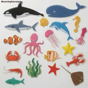 Sea Creatures & Fish Applique Patch, Embroidered Ocean Beach Patch, Iron-On/Sew-on