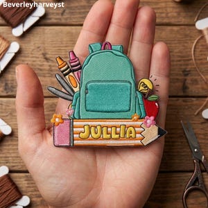 Parche personalizado con nombre, insignia termoadhesiva personalizada para bolsos, etiqueta bordada con nombre para mochilas y uniformes infantiles.
