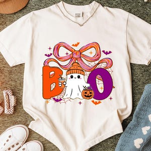 Preppy Halloween Ghost Png, Cute Boo Ghost Coquette Png, Floral Spooky Season Png, Girly Halloween Shirt Design, Spooky Pumpkin Sublimation