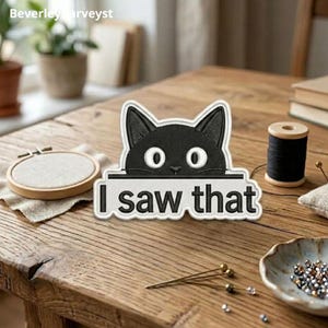 I Saw That Black Cat Embroidered Patch, Funny Judging Void Cat Badge, Sarcastic Pet Lover Art Decal