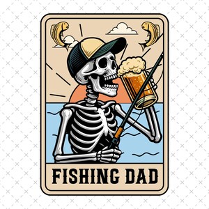Grappige skelet vissen vader tarotkaart png, spookachtige schedel visser ontwerp voor Vaderdag png, gotische vissen vader cadeau, Vaderdag 2025