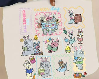 Easter Elephant and Piggie PNG, Children's Book Digital Download, Easter Png