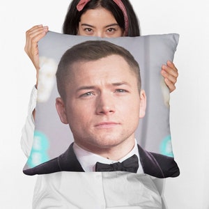 Taron Egerton Square Pillow Spun Polyester Square Pillow, Office Decor, Decorative Pillow, Home Decor, Room & Dorm Decor, Square Pillow