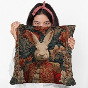 Jul Nötknäpparen Kanin Spunnen Polyester Fyrkantig Kudde – William Morris-inspirerad Julkudde, Vintage Dekorativ Kudde Gåva