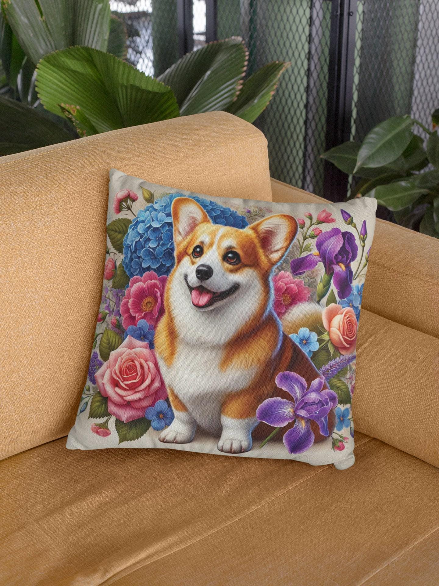 花柄コーギークッション | かわいいコーギー犬のクッションカバー