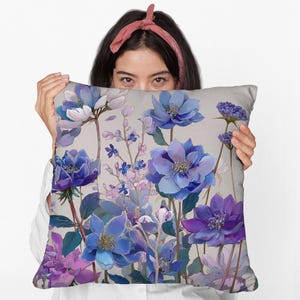 William Morris Delphiniums Pillow Floral Accent Woven Cushion Cover Garden Botanical Throw for Sofa Bed Nature Inspired Home Decor Gift Idea