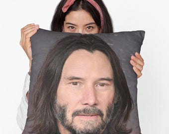 Keanu Reeves Square Pillow Spun Polyester Square Pillow, Custom Throw Pillow Gift, Best Home & Office Decor, Funny Meme Dorm Decor Gift