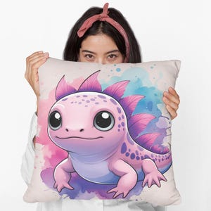 Cute Axolotl Throw Pillow | Adorable Axolotl Cushion Cover | Kawaii Amphibian Decor | Fun Animal Pillow for Kids Room or Gift Idea