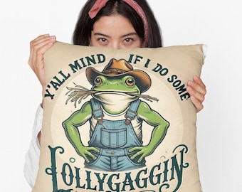 Housewarming Lollygagging Frog spun polyester square pillow – quirky throw pillow for fun decor, frog lovers, and cozy new homes