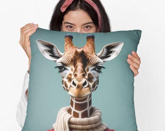 Quirky Giraffe Throw Pillow | Fun Animal Print Cushion for Sofa or Bed | Unique Home Decor Gift for Animal Lovers & Playful Spaces