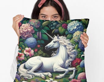 Majestic Unicorn Floral Throw Pillow | Elegant Unicorn Cushion for Sofa or Bed | Magical Gift for Unicorn Lovers & Fantasy Home Decor