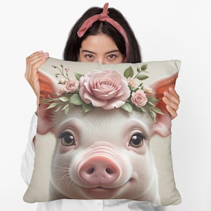 Cute Piglet Throw Pillow | Farm Animal Pig Decor | Funny Pig Pillow for Animal Lovers | Rustic Farmhouse Throw Cushion Gift Idea