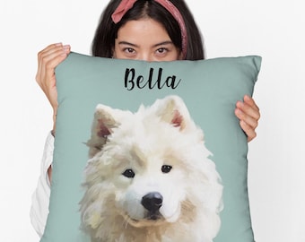 Personalized Samoyed Dog Spun Polyester Square Pillow, Memorial Remembrance Keepsake Cushion, Gotcha Day Mom Dad Gift Idea