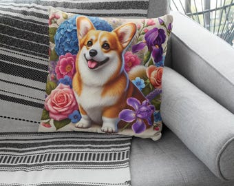 花柄コーギークッション | かわいいコーギー犬のクッションカバー