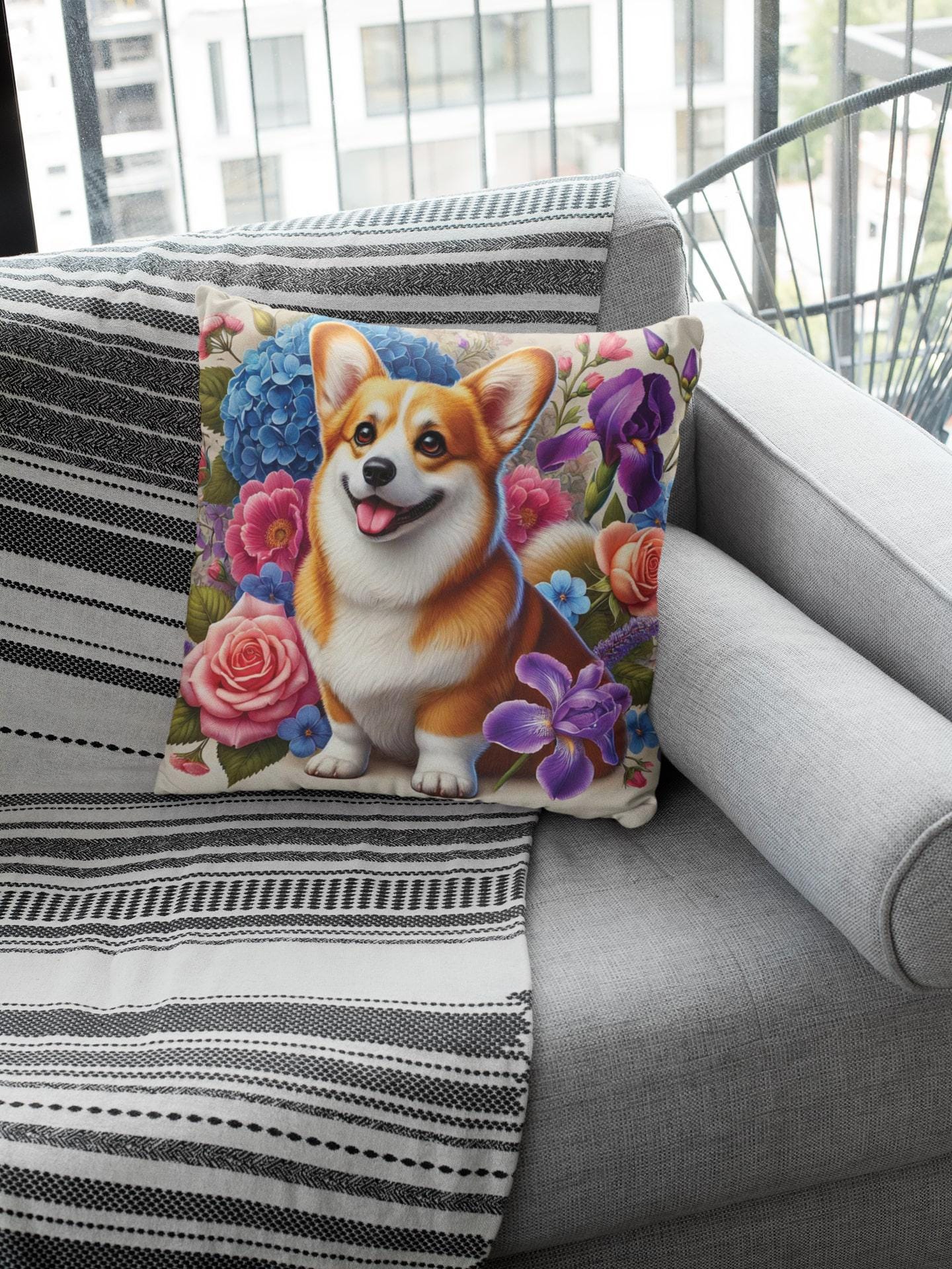 花柄コーギークッション | かわいいコーギー犬のクッションカバー