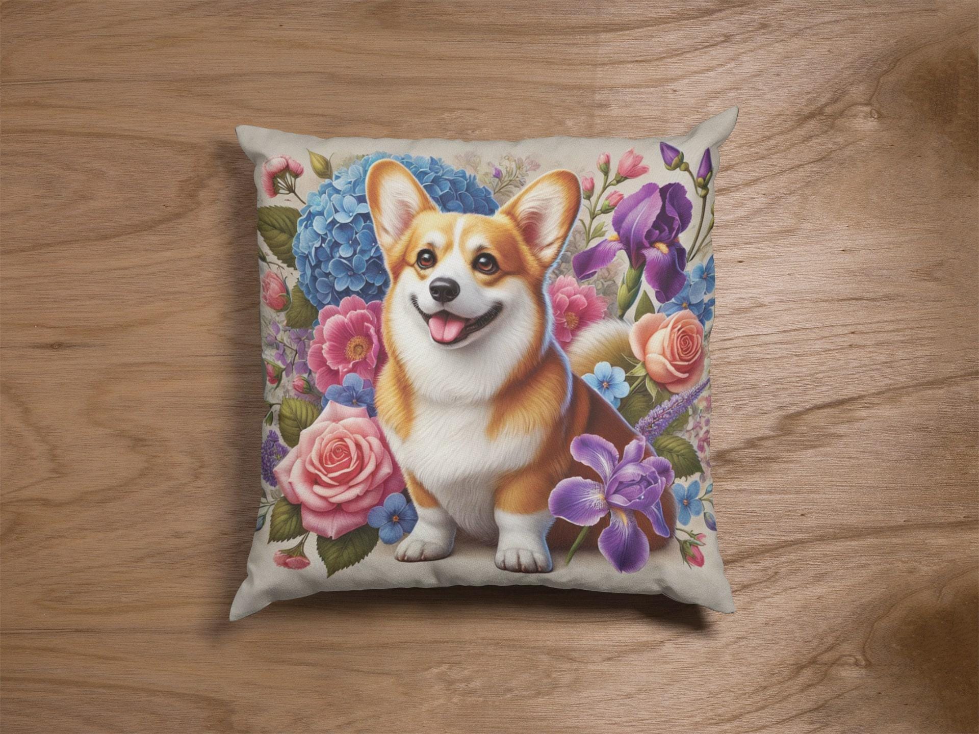 花柄コーギークッション | かわいいコーギー犬のクッションカバー