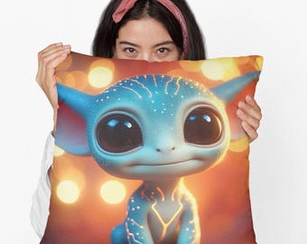 Whimsical Alien Throw Pillow | Fun Alien Cushion Cover | Cosmic Home Decor Accent | Unique Sofa or Bed Pillow | Outer Space Art Gift