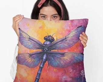 Splendido cuscino con libellula / Fodera per cuscino con libellula vibrante / Elemento decorativo per la casa ispirato alla natura / Cuscino colorato per divano o letto