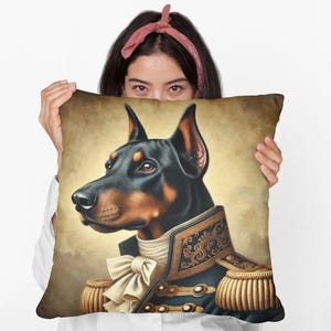 Doberman Throw Pillow | Realistic Dog Art Cushion for Couch or Bed | Bold Home Decor Accent | Pet Lover Gift | Doberman Pinscher Pillow
