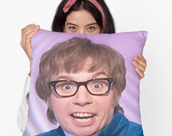 Austin Powers vierkant kussen gesponnen polyester vierkant kussen, gepersonaliseerd sierkussen cadeau, grappig meme kussen cadeau-idee, modern sierkussen