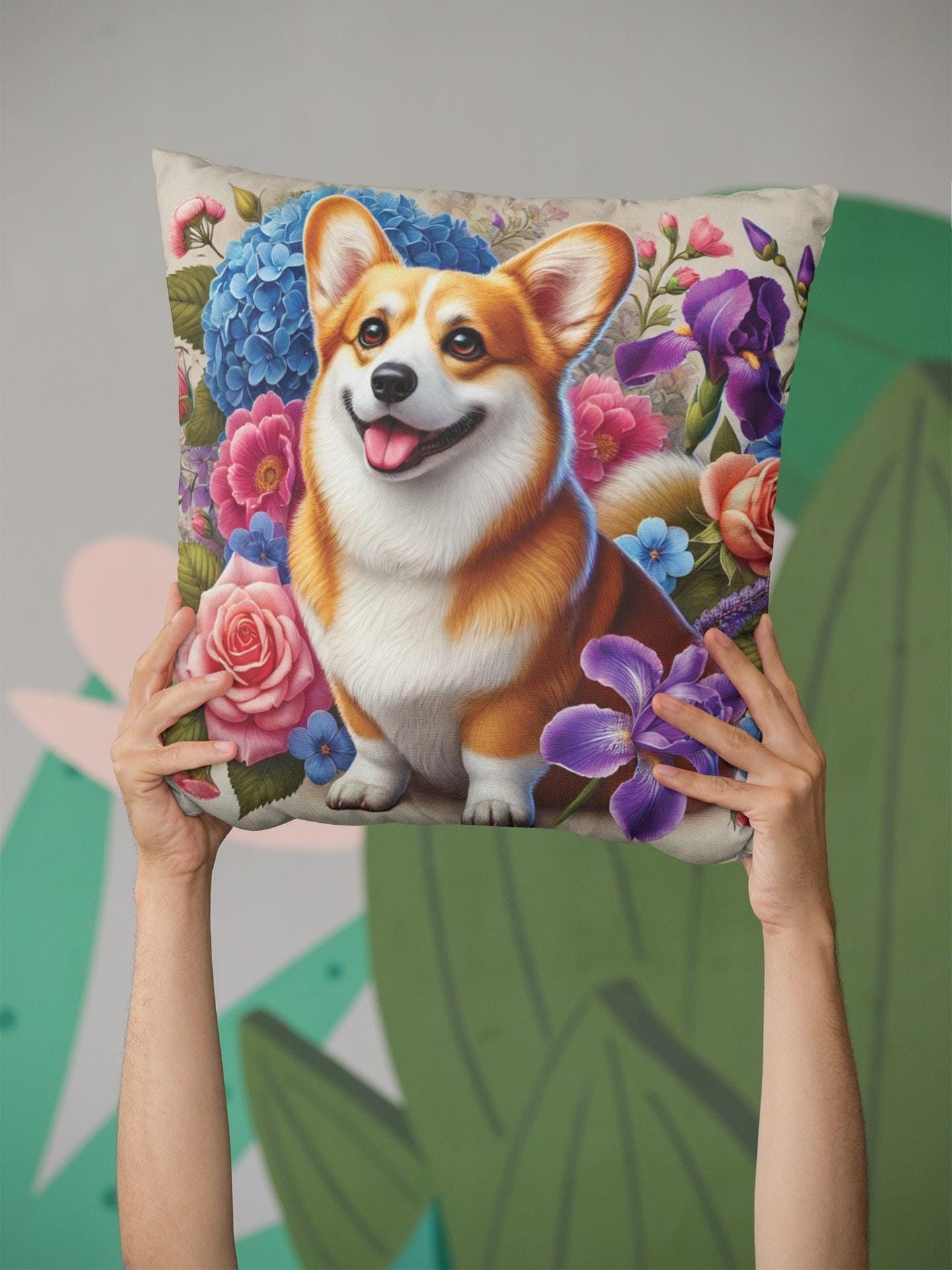 花柄コーギークッション | かわいいコーギー犬のクッションカバー